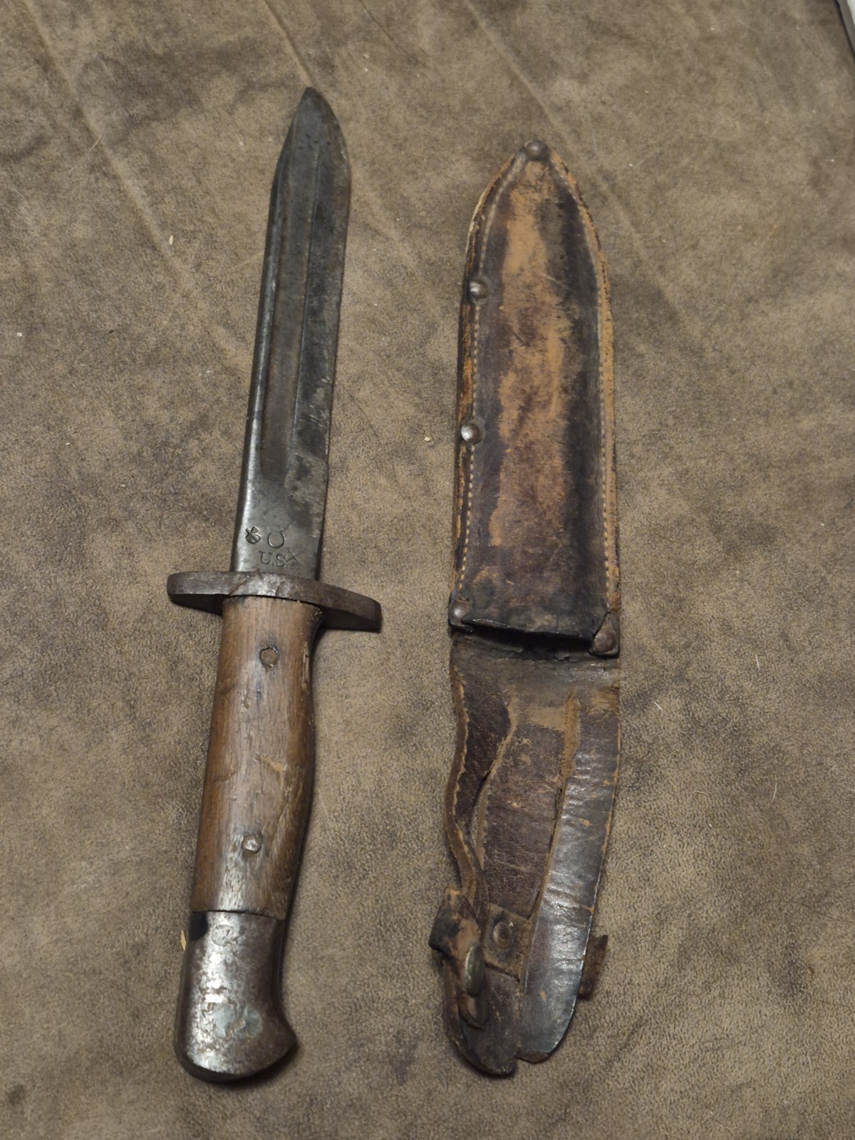 Antique Military Knife Remington 1917 WW1 Era with Leather Sheath Rare Find USA