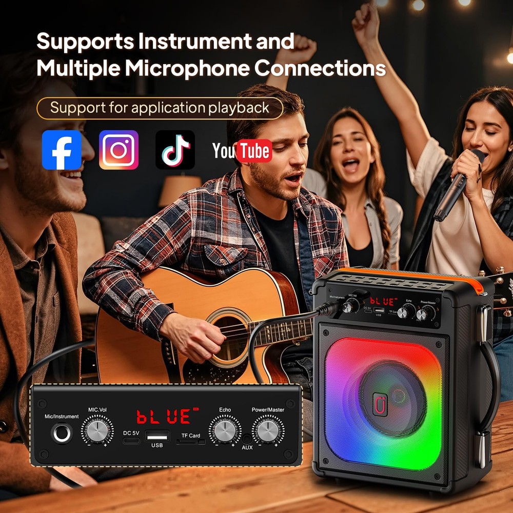 Karaoke Machine, Portable Bluetooth 5.3 Speaker with 2 Wireless 0 Delay Micro...