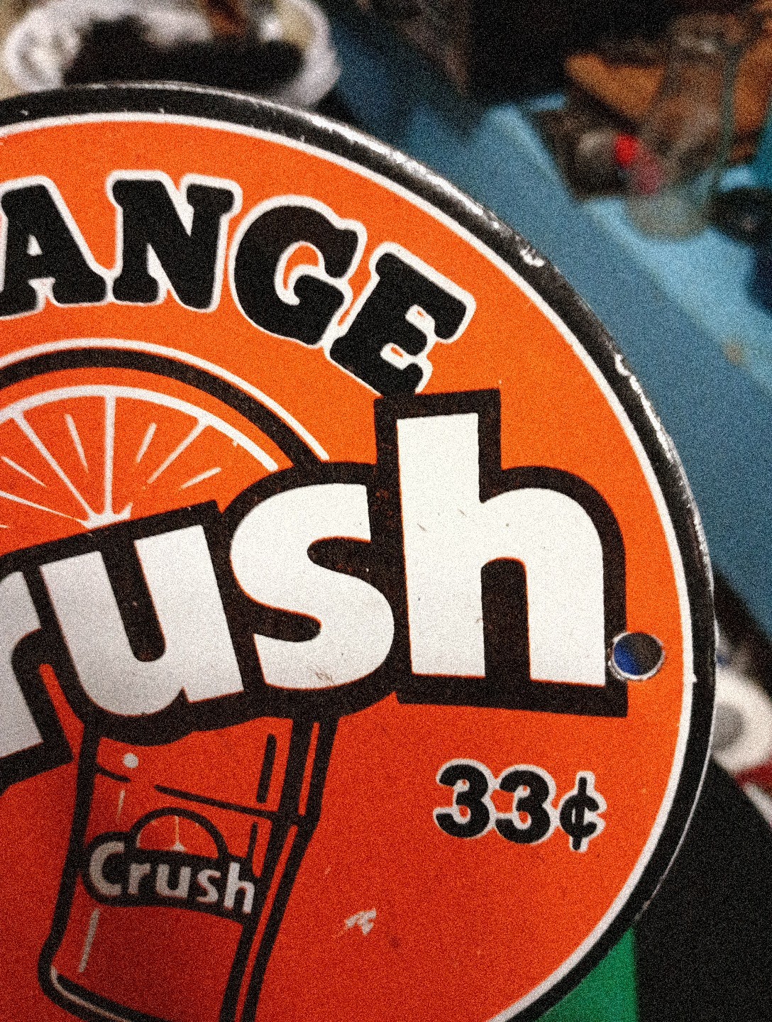 Round Porcelain Orange Crush Soda Sign