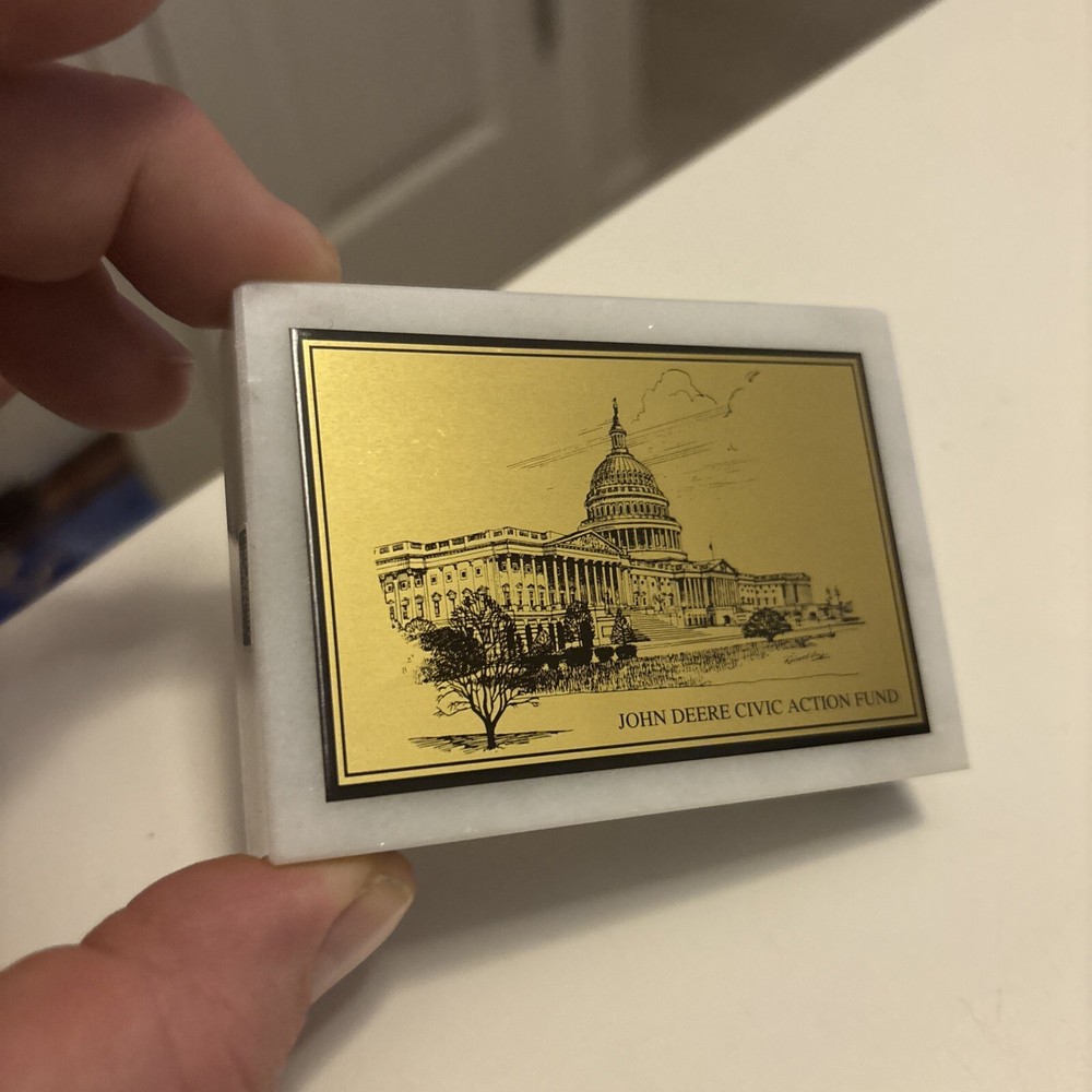 Vintage Italian Marble John Deere Civic Actions Fund Rectangular Paperweight EUC