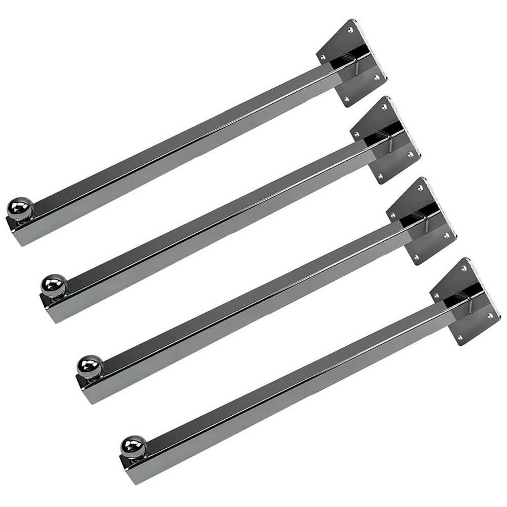 12" Chrome Single Ball Waterfall Hook Wall Mount System Square Tubing 4 Pc Set