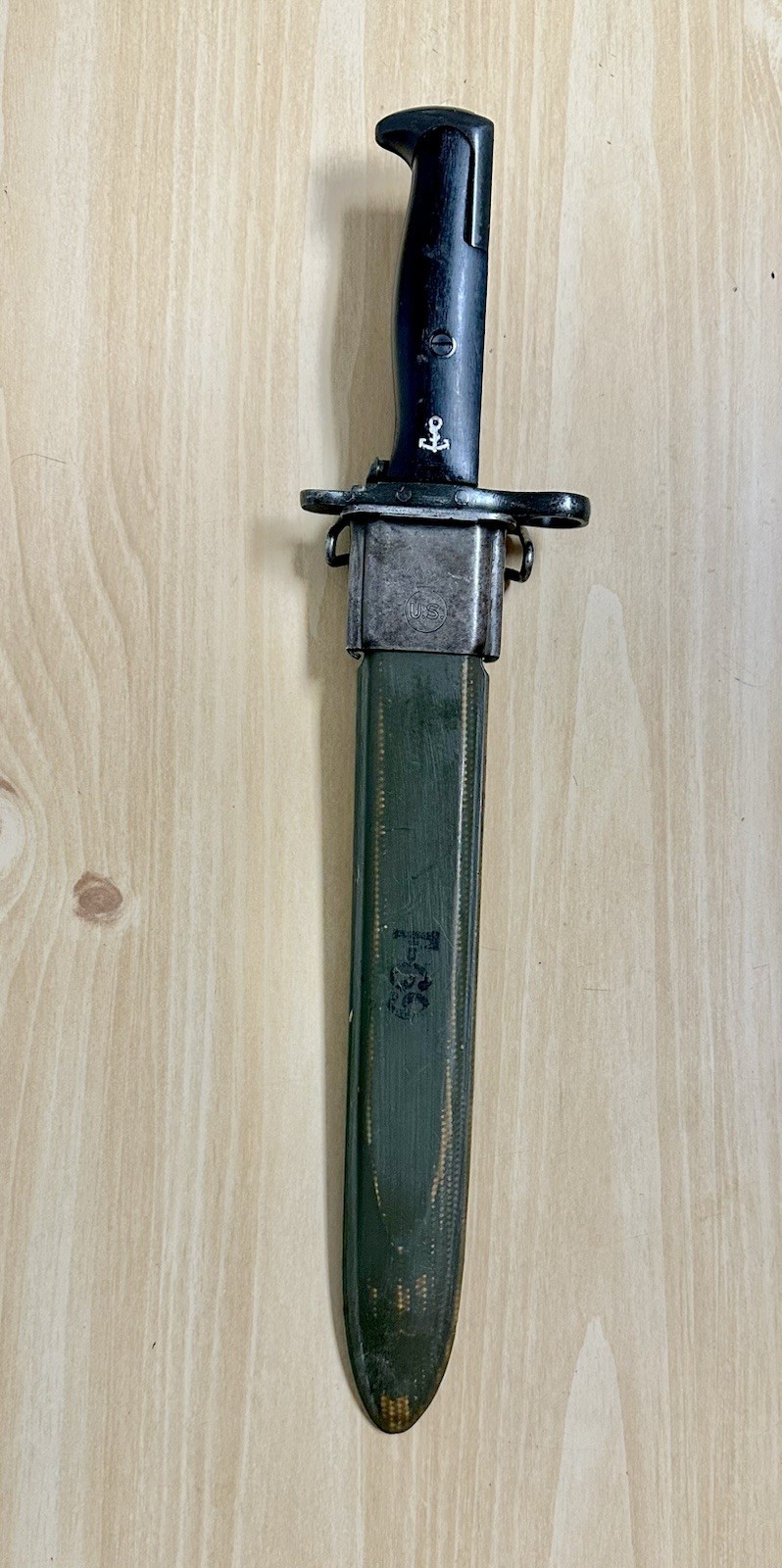 Pre-WWI US M1905-E1 10” Bayonet SA 1909 Springfield Armory Marked USS OKLA BB 37