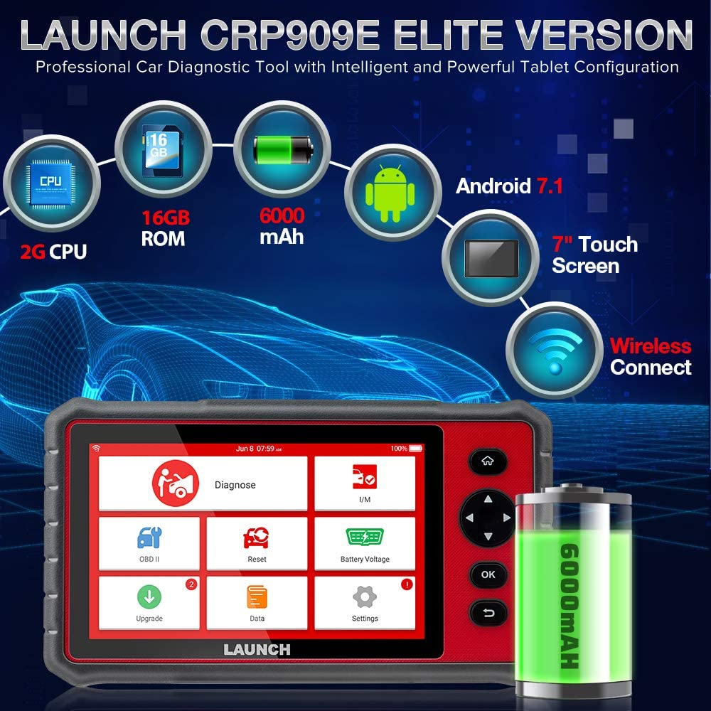 LAUNCH CRP909E Pro Elite Car Diagnostic Tool OBD2 Scanner Key Coding Full System