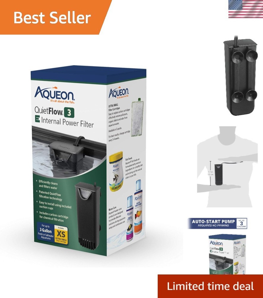 Aqueon QuietFlow E Internal Power Filter - Efficient 3 Gallon Aquarium Solution