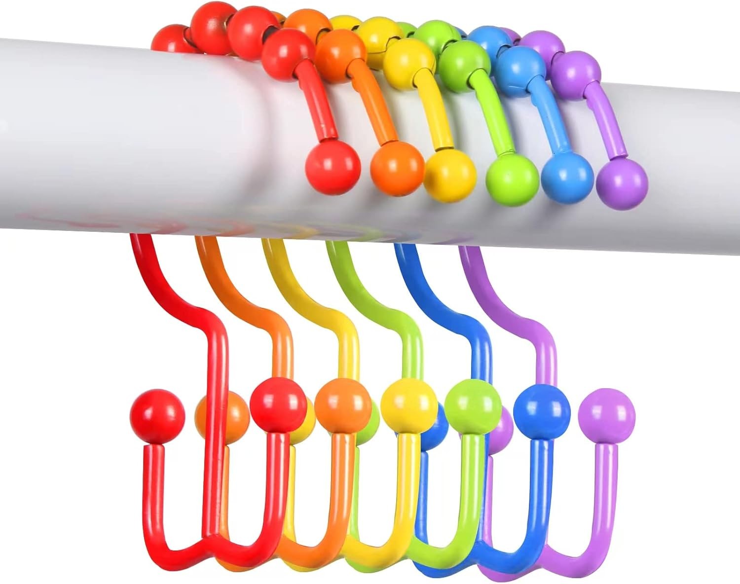 304 Stainless Steel Double Glide Shower Curtain Hooks Rustproof Rings Rainbow 12