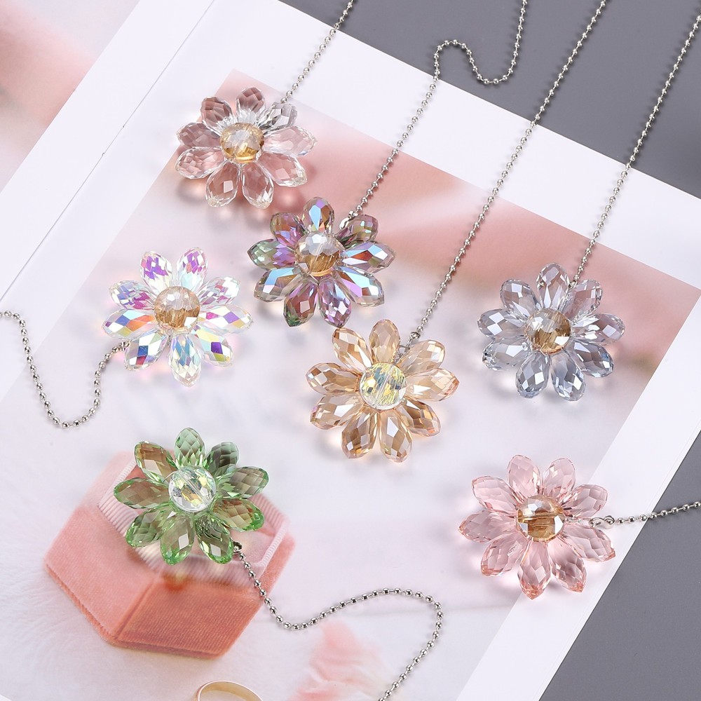 2Pcs Ceiling Fan Pull Chain, 24" Crystal Flower Pendant Chain Extender Clear