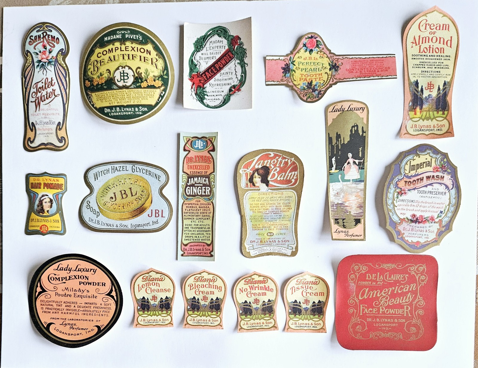 Lot 17 Different Vintage Old 1910s Lynas Health Beauty Cosmetic Labels
