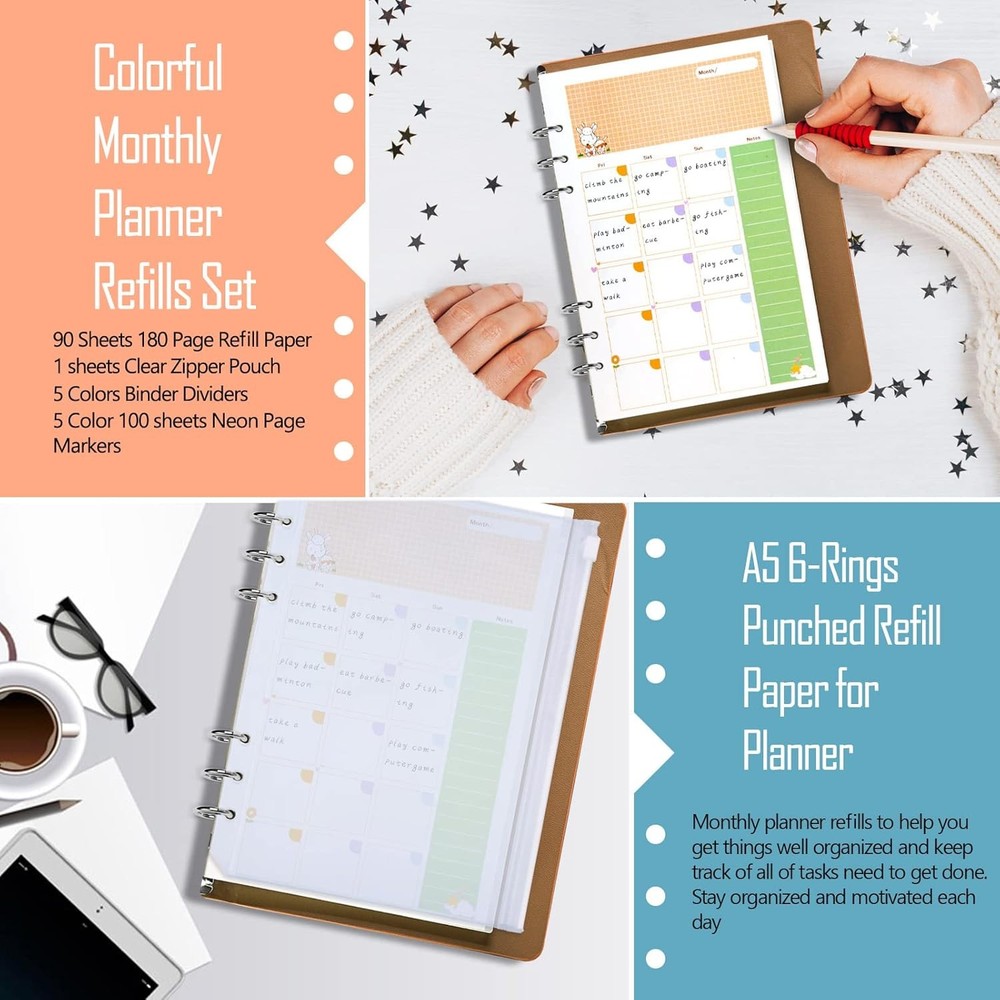 Rancco A5 Planner Inserts Monthly A5, Refills