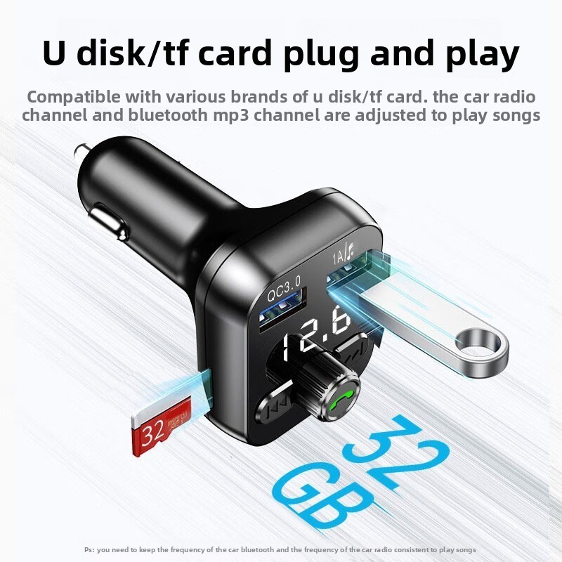 s12 Cigarette Lighter Bluetooth Car MP3 Player FM Transmitter USB Flash Drive US