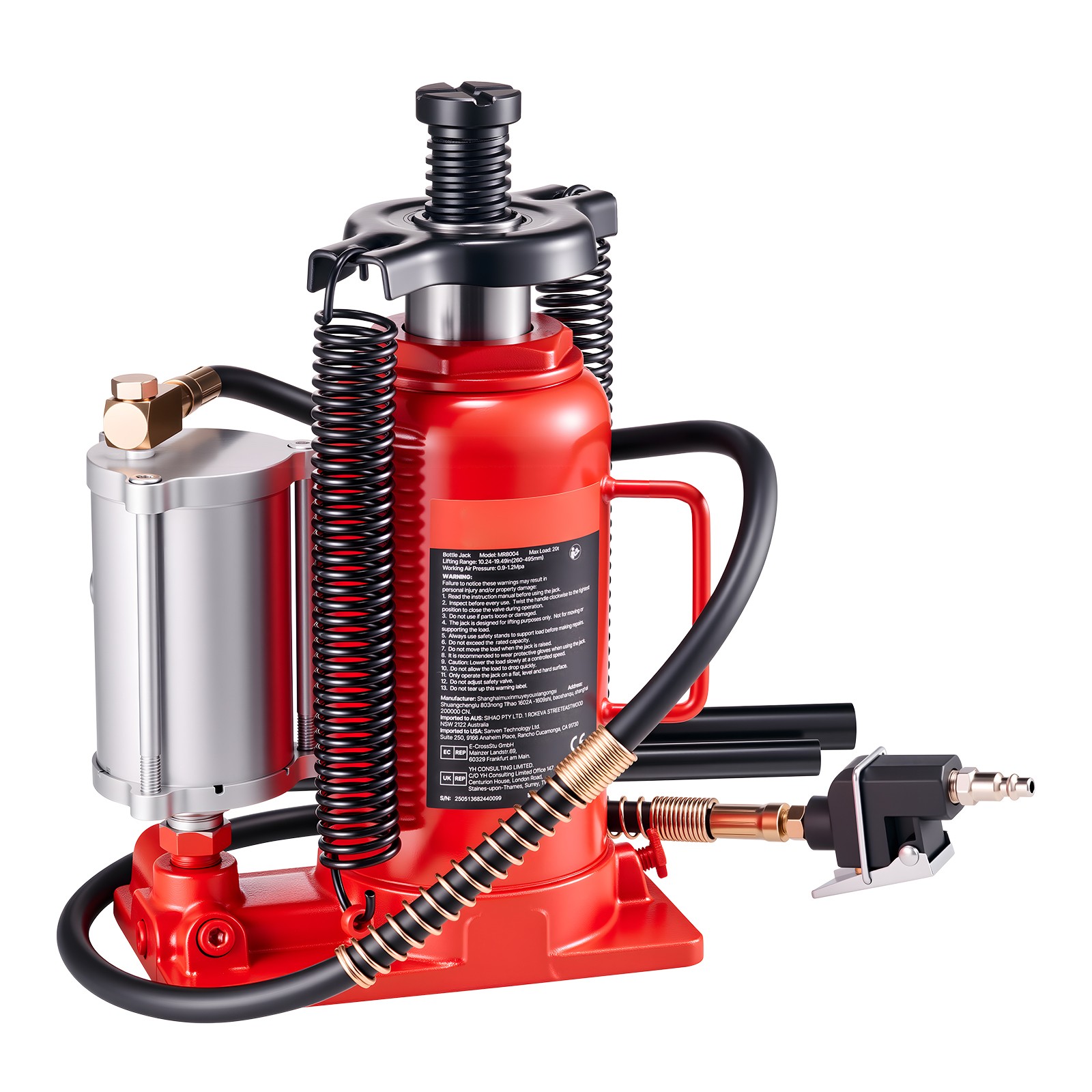 Uimoso 20-Ton Air Hydraulic Bottle Jack for Vehicle Lifting and Repairs, Red