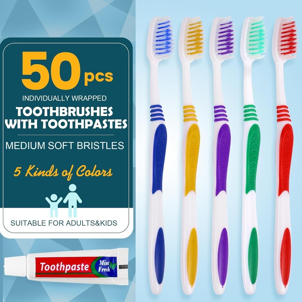 50 PCS Disposable Toothbrush with Toothpaste Bulk, Travel Toothpaste, Bulk Tooth