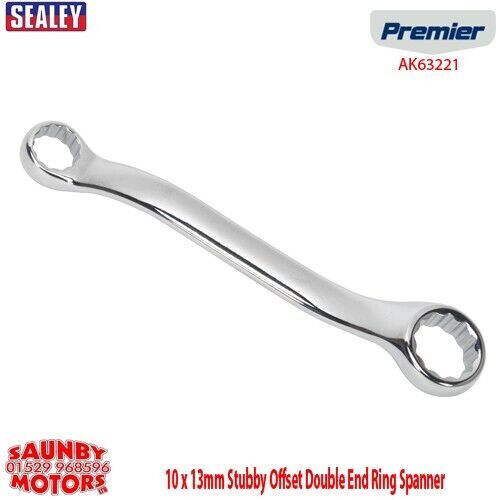 Sealey AK63221 Ring Spanner 10mm x 13mm Double End Offset Stubby SPANNER