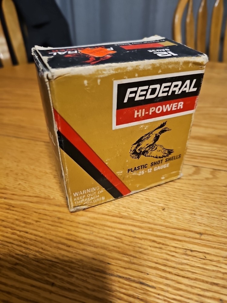 Federal Hi-Power. 12 Ga. 5 Shot, Empty Shotshell Box,
