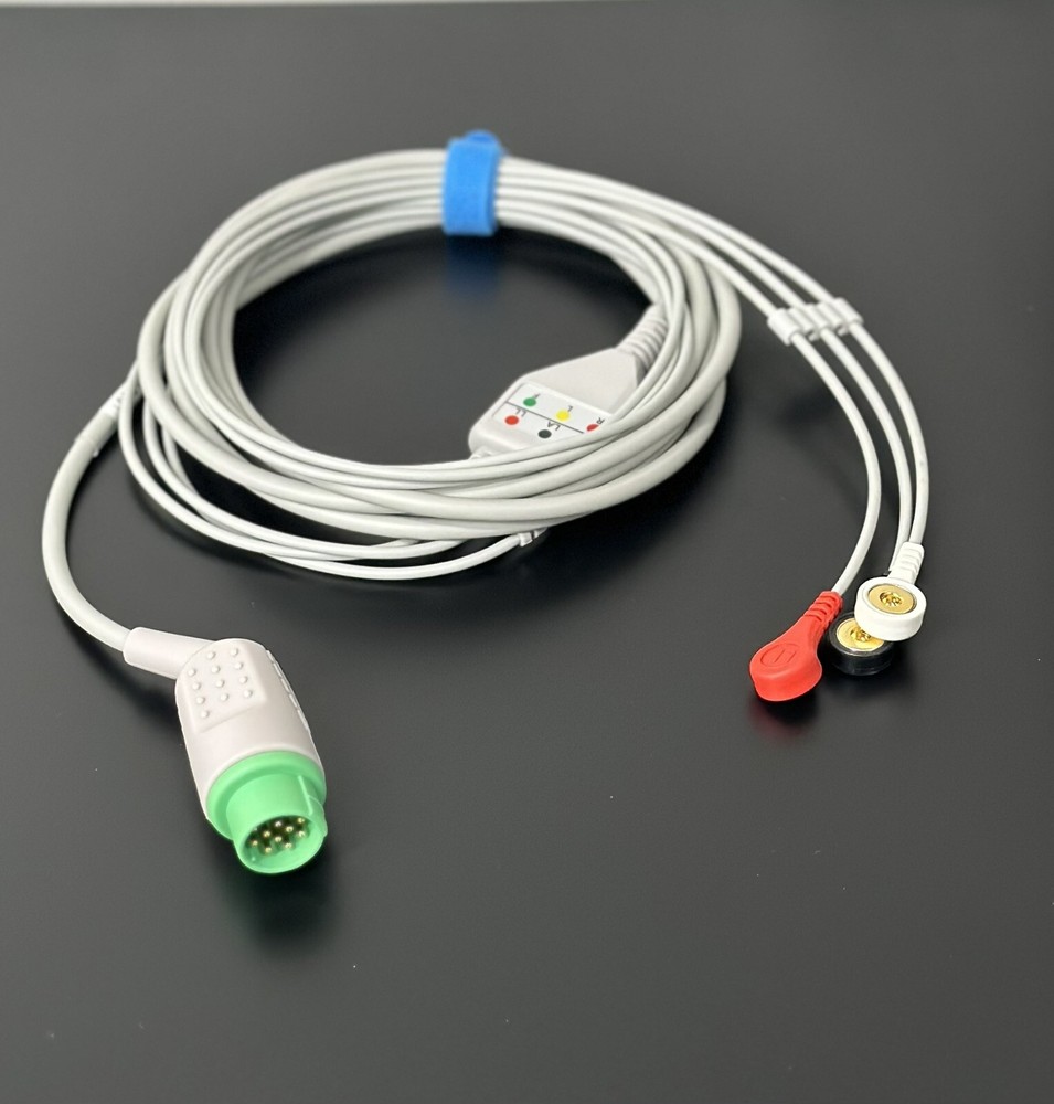 Fukuda Denshi Dynascope ECG Cable 3 Lead Snap Compatible - Same Day Shipping