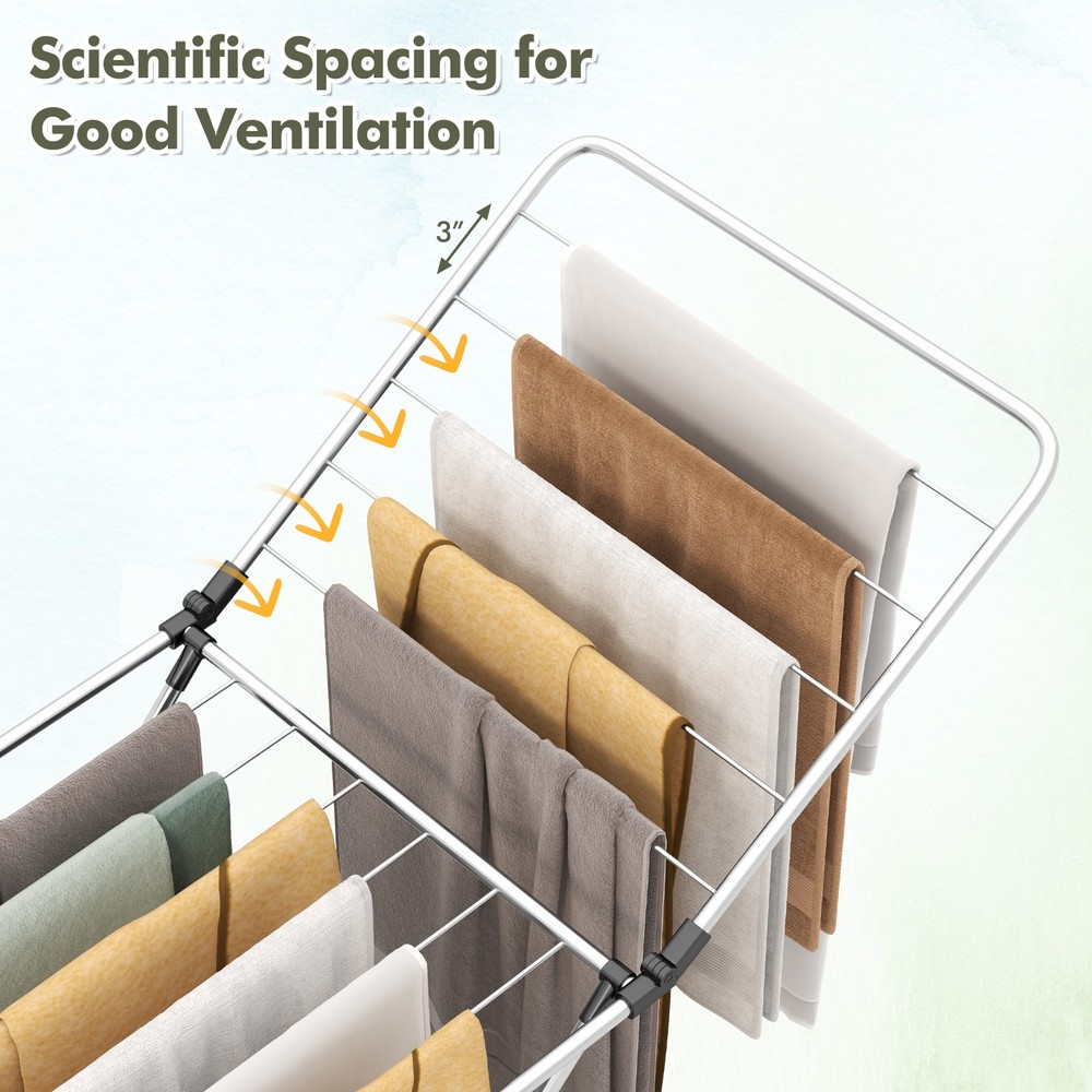 Folding Clothes Drying Rack w/ No Assembly Adjustable Wings 20 Drying Rails