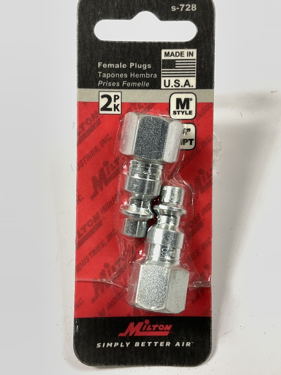 Milton S728 1/4" M-Style Female Plugs,  2/Pack, Made In USA