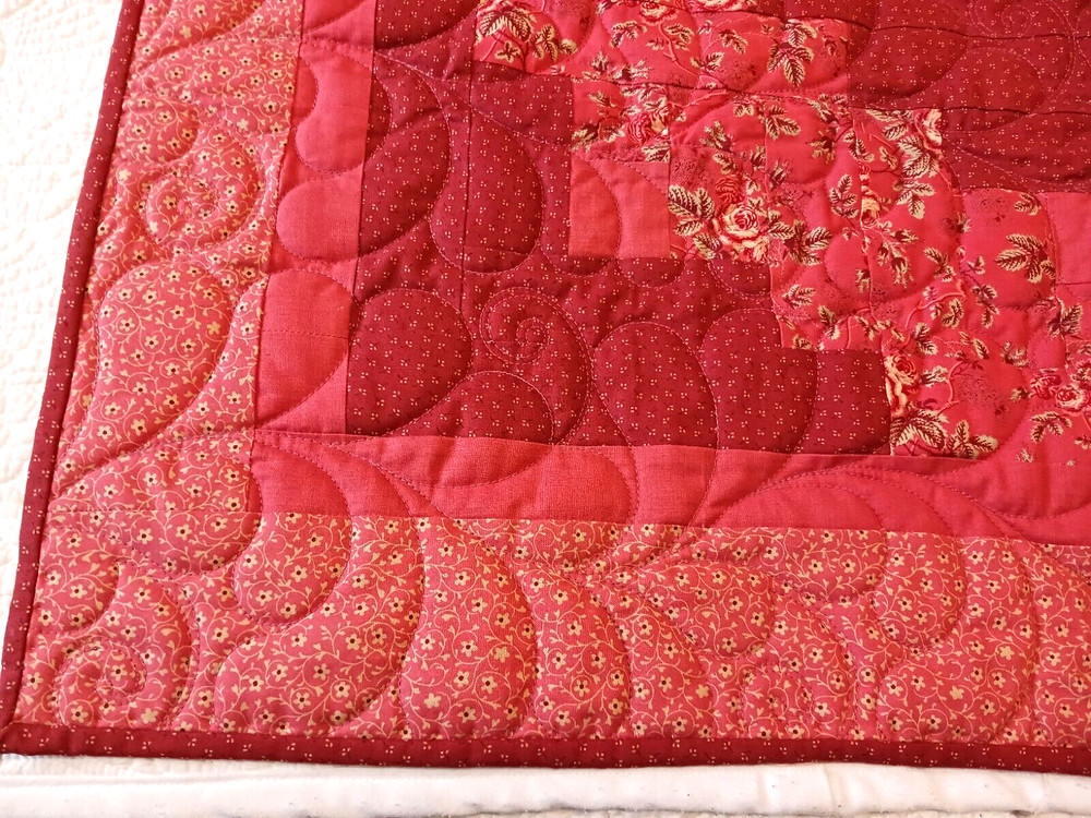 Pretty Handmade Patchwork Quilt Throw Blanket Diagonal Pattern Peach Rust 38x48"