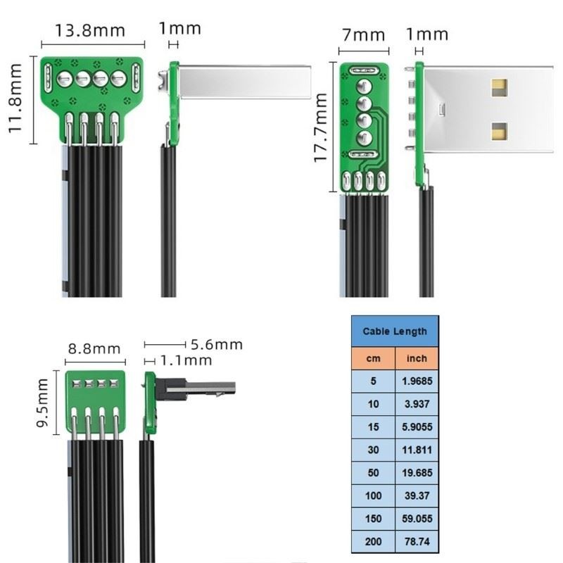 Right Angle USB to USB 5Pin Up Bend Data Cable Wire for Smartphones and Tablets