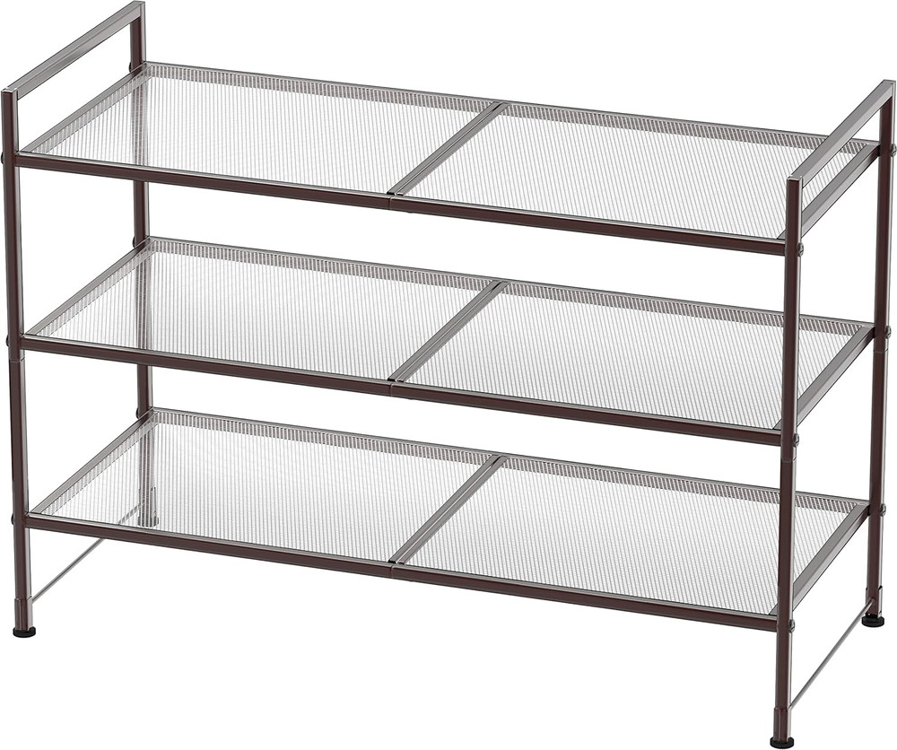 3-Tier Stackable Mesh Shoe Rack, Bronze