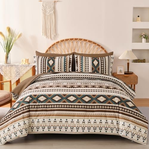 Boho Comforter Set Size 7 Piece Bed in a Bag Soft Striped Bedding Full Brown