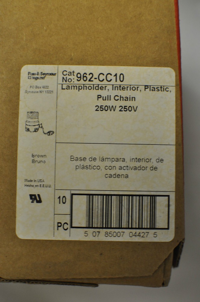 (10 pc) Pass & Seymour Pull Chain Interior Light Socket Plastic Lampholder BLACK