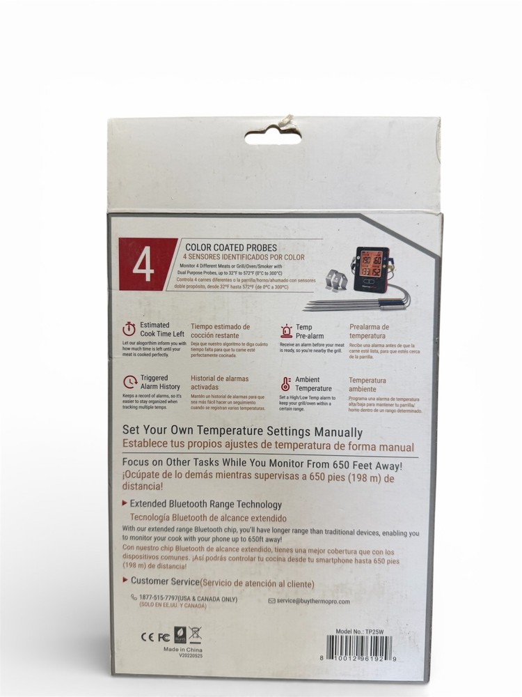 ThermoPro Bluetooth Meat Thermometer with 650FT Wireless Range 4-Probe Smartphon