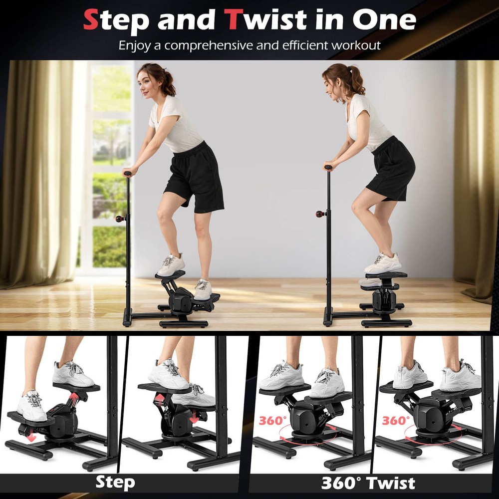 Steppers for Exercise w/Height-Adjustable Handlebar & Non-slip Pedals