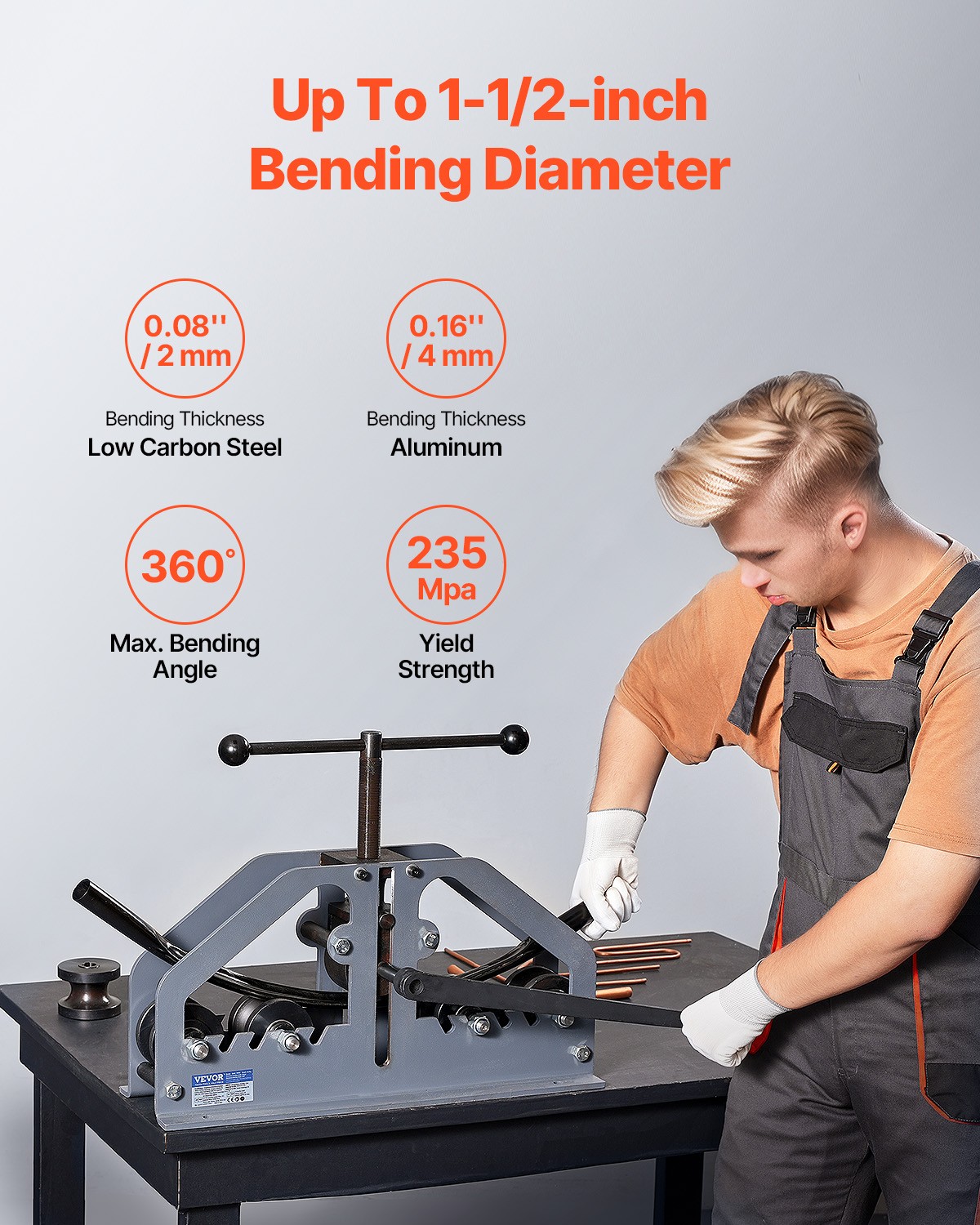 VEVOR Tube Roller Bender Max 1-1/2" Manual Tube Pipe Roller Bender with 6 Dies