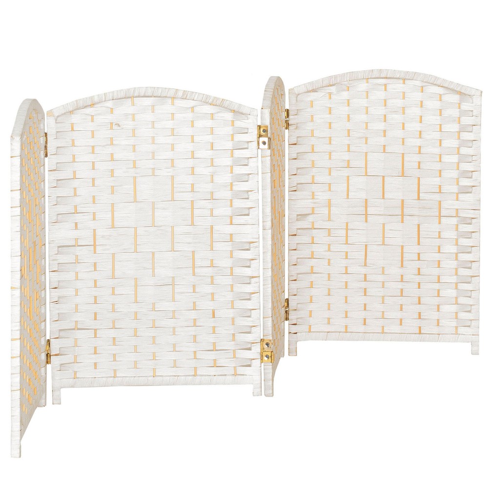 2 ft. Short Diamond Weave Fiber Folding Screen - White - 4 Panel