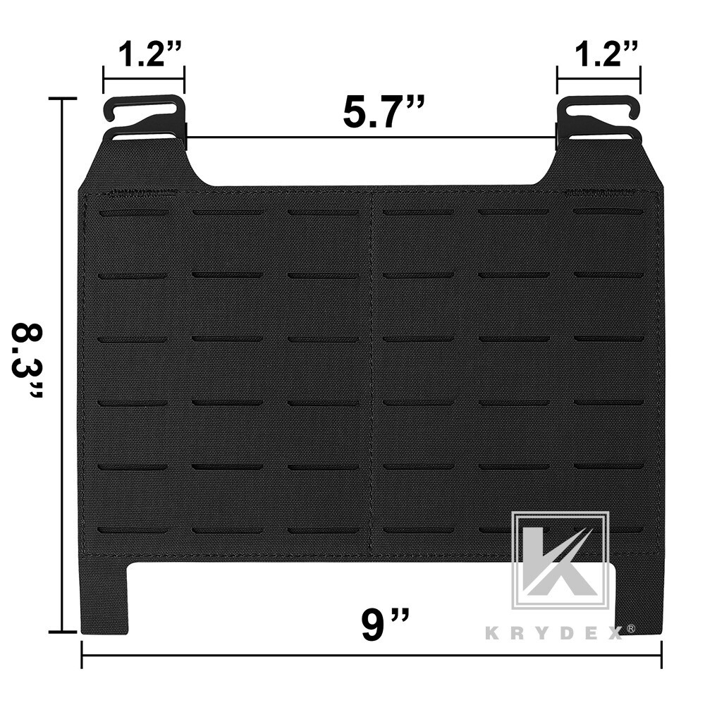 KRYDEX Tactical Laser cut MOLLE Panel Front Flap Placard Removable Buckle Black