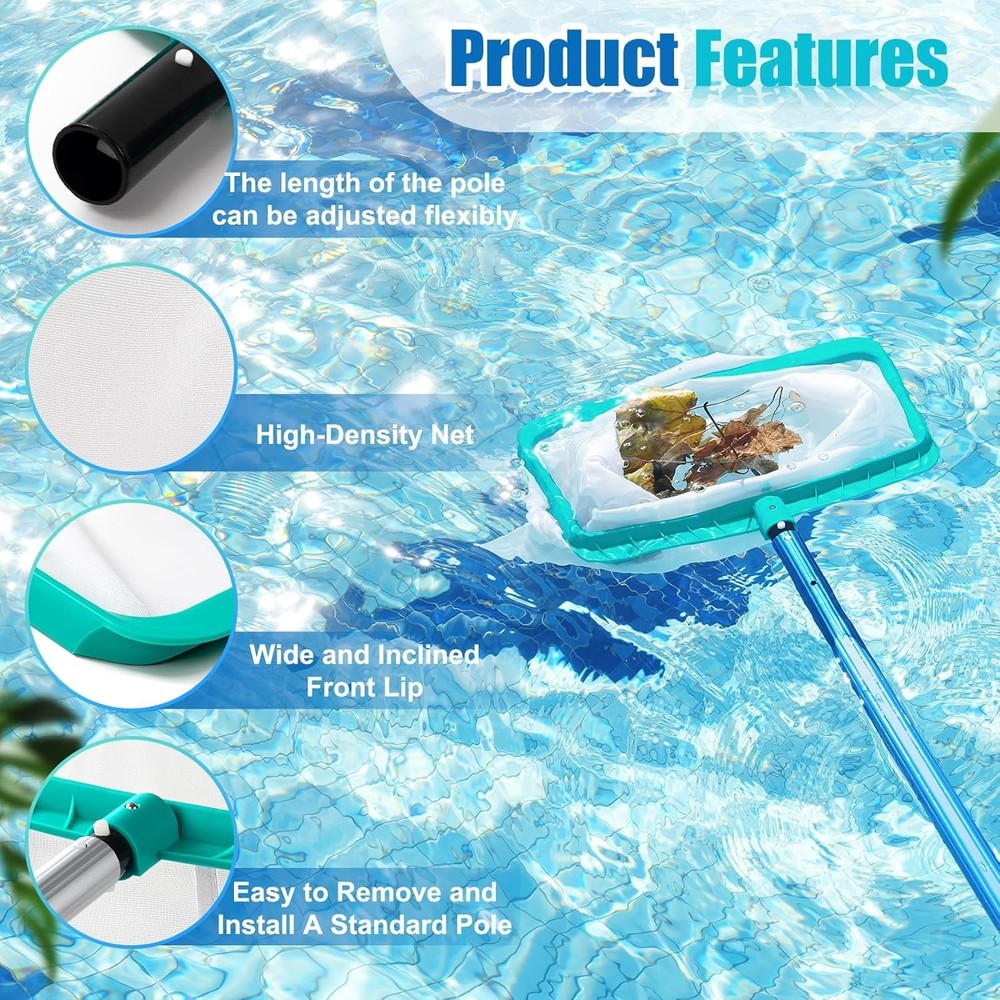 Pool Skier Net Without Pole, Large Capacity Pool Debris Removal Net