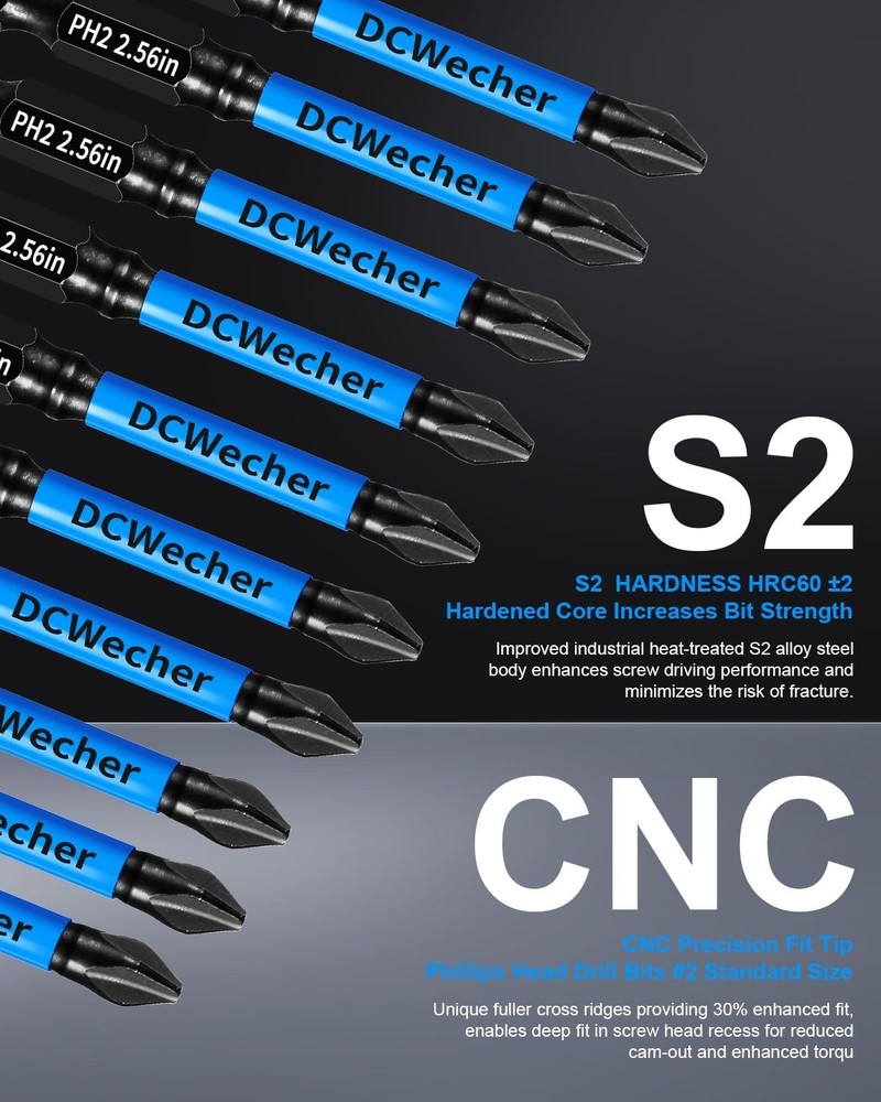 Precision 2.5-Inch S2 Steel Phillips Drill Bits - 10 Magnetic Impact Bits