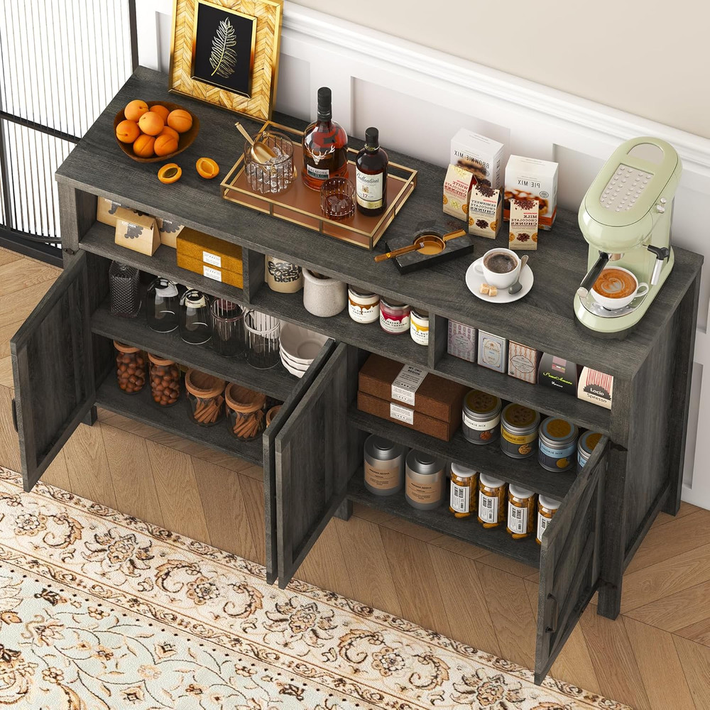 Buffet Sideboard with Storage Farmhouse with 4 Doors, 55'' Large Kitchen Storage