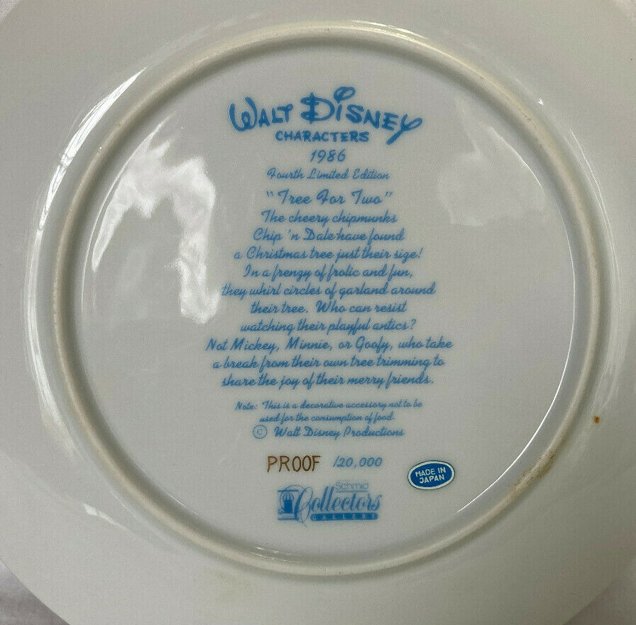 Disney 1986 Christmas " Tree for Two" Proof plate