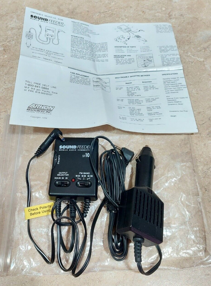 Sound Feeder SF100 Mobile FM Audio Connection Transmitter Power Adapter