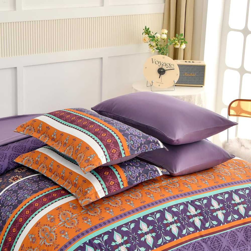 Boho Comforter Set King Size,7 Pieces Bohemian Striped Bedding Comforter Set Bed