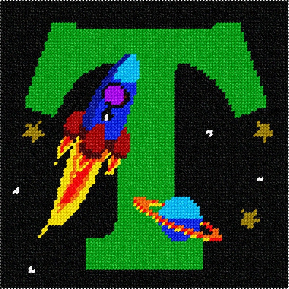 Letter T Space Needlepoint Kit or Canvas