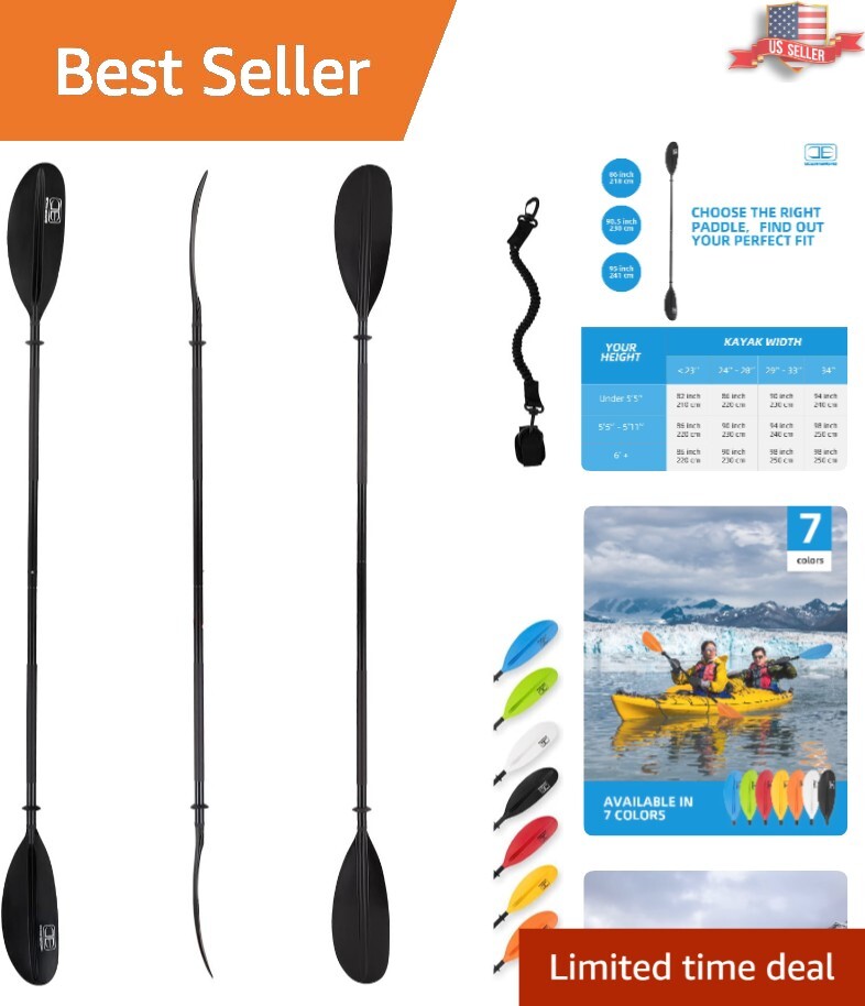 Durable 95in Kayak Paddle with Adjustable Angles & Bungee Leash - Lightweight