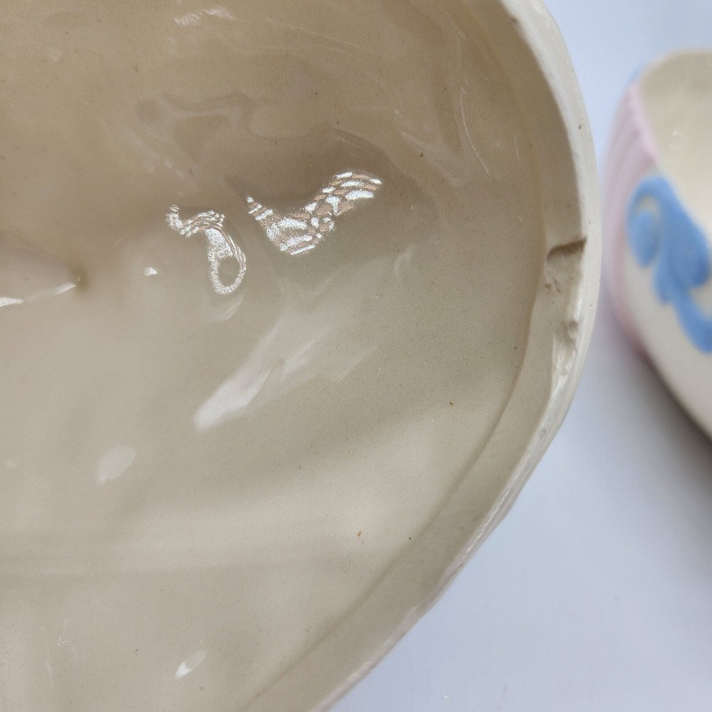Vintage 1970s Atlantic Mold Hand Painted Ceramic Easter Egg Candy Dish Bow Daisy