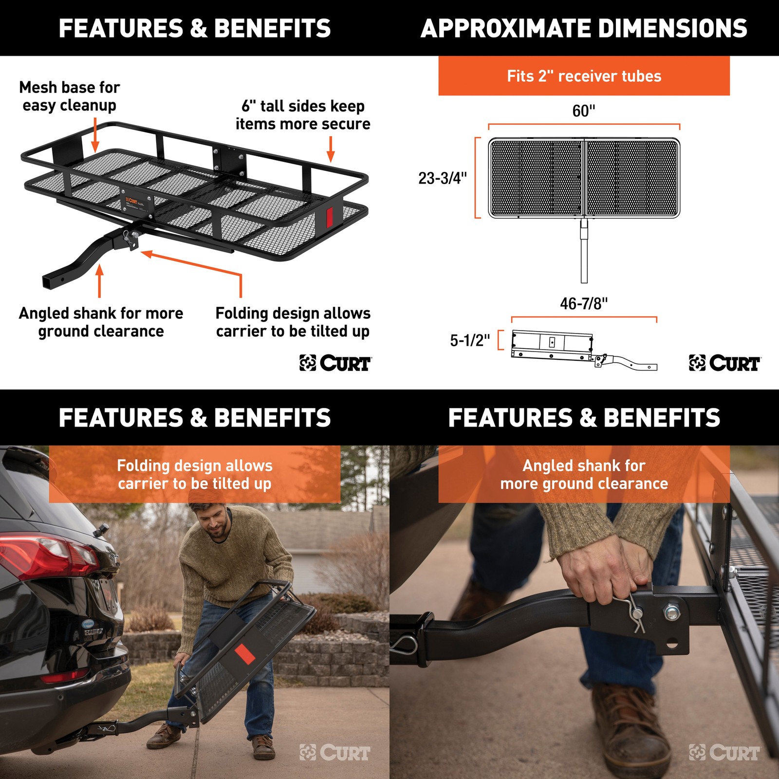 Trailer Hitch w/ Folding Cargo Basket Carrier CURT Class 3 2in Receiver - 13529
