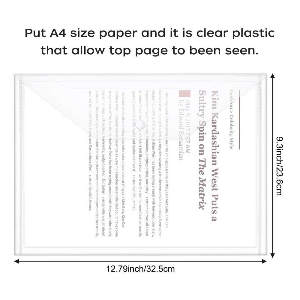 30pcs Plastic Envelopes, Clear Reusable Poly Envelope Waterproof File Folder
