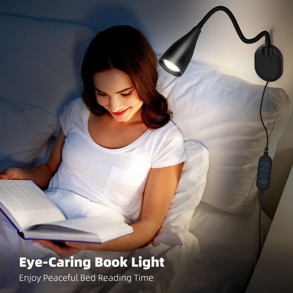 Black LED Wall Mounted Reading Light 5 Color Modes 10 Brightness Dimmer USB