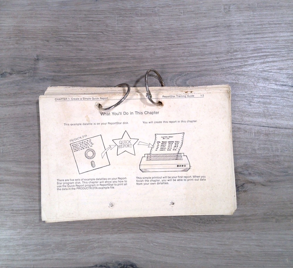 Vintage ReportStar Training Guide Booklet Ring-bound Quick Report Software