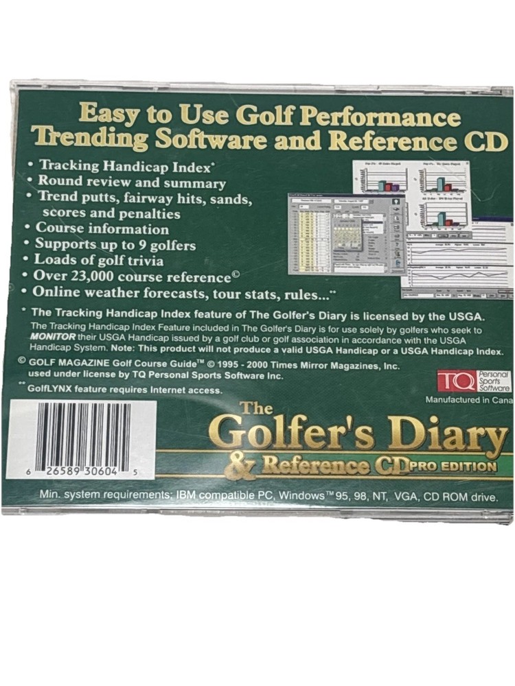 THE GOLFER'S DIARY & REFERENCE CD Pro Edition (1999, Golf, PC Computer CD) C2