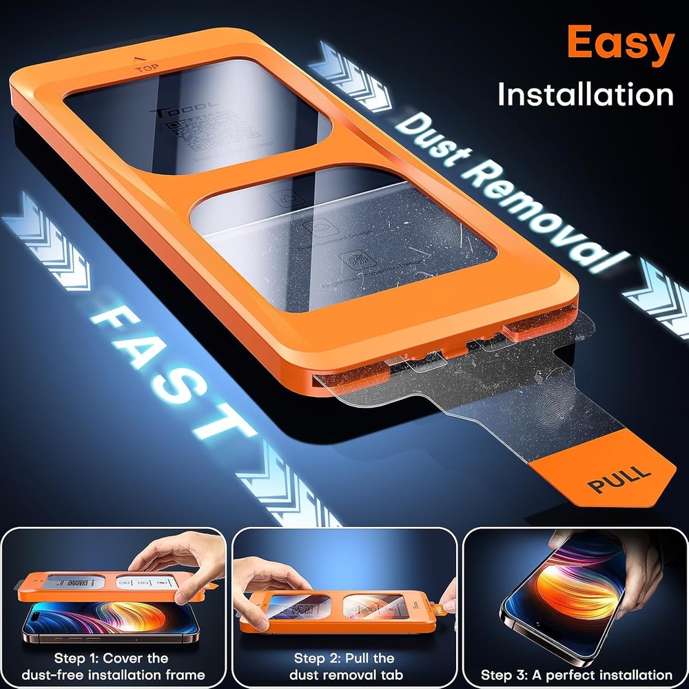 TOCOL for iPhone 16 Pro Max Screen Protector, 9H Hardness Military Clear
