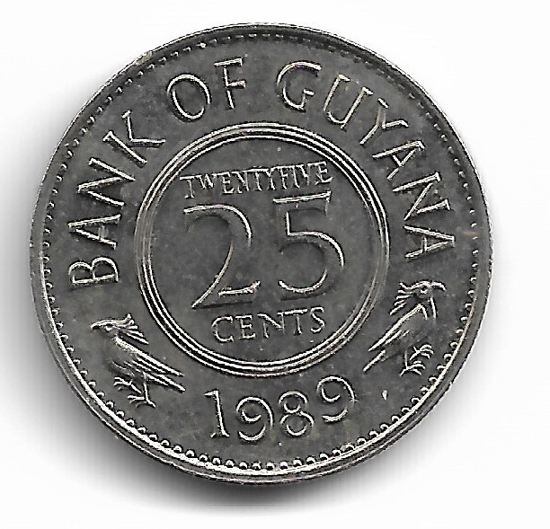 Guyana 25 Cents 1989 KM# 34