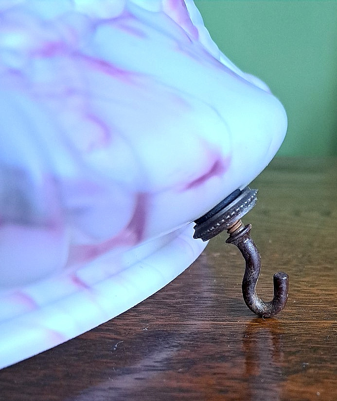 ANTIQUE FLY CATCHER CEILING LIGHT RASPBERRY PINK MARBLED GLASS SHADE & CHAINS