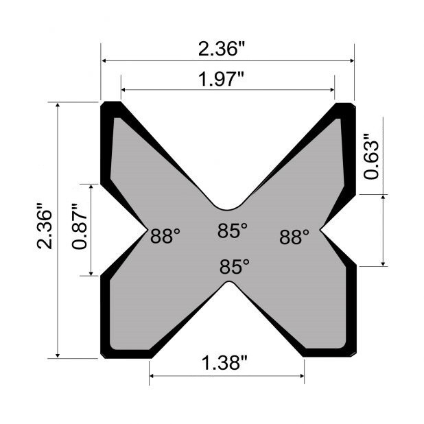 NEW 12" Press Brake Die 2.36" square. V Openings: 1.97" 1.38" 0.87" and 0.63"