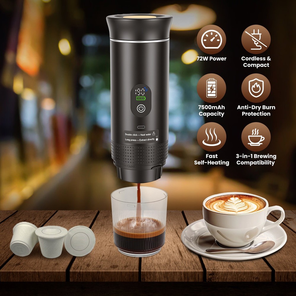Cordless Espresso Maker Machine Self-Heating Coffee Maker