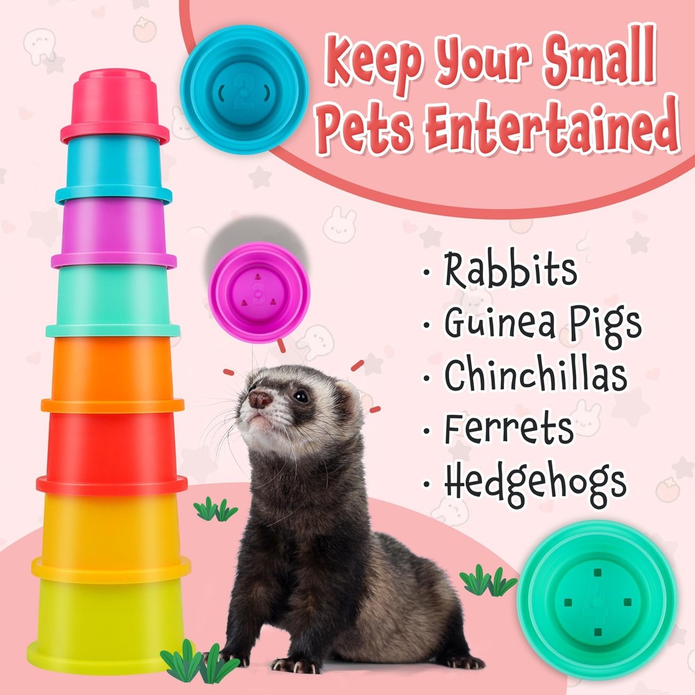 Bunny Toys, Stacking Cups for Rabbits, 8PCS Stackable Plastic Pet Nesting Sna...